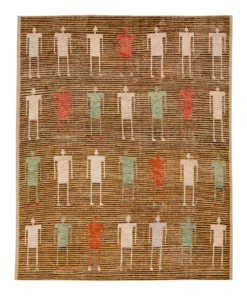 Brown Modern Moroccan Style Handmade People Pattern Motif Oversize Wool Rug