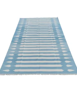 Handmade Woolen Natural Vegetable Dyed Blue and White Striped Wool Rug - 9'x12'