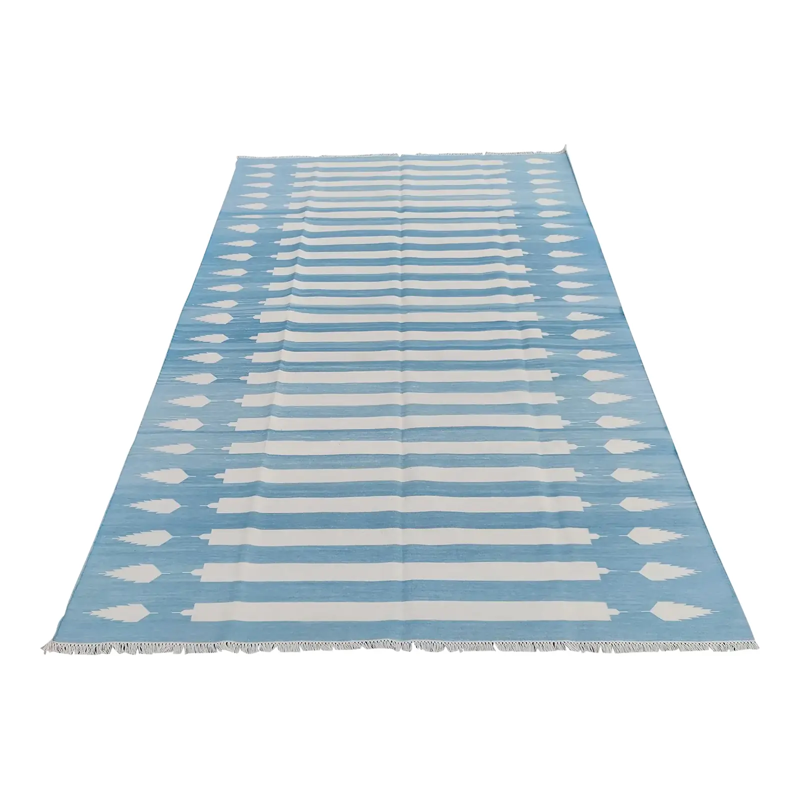 Handmade Woolen Natural Vegetable Dyed Blue and White Striped Wool Rug - 9'x12'