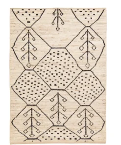 Modern Moroccan Style Handmade Geometric Motif Beige Boho Wool Rug