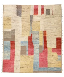 Modern Moroccan Style Handmade Multicolor Abstract Motif Boho Oversize Wool Rug