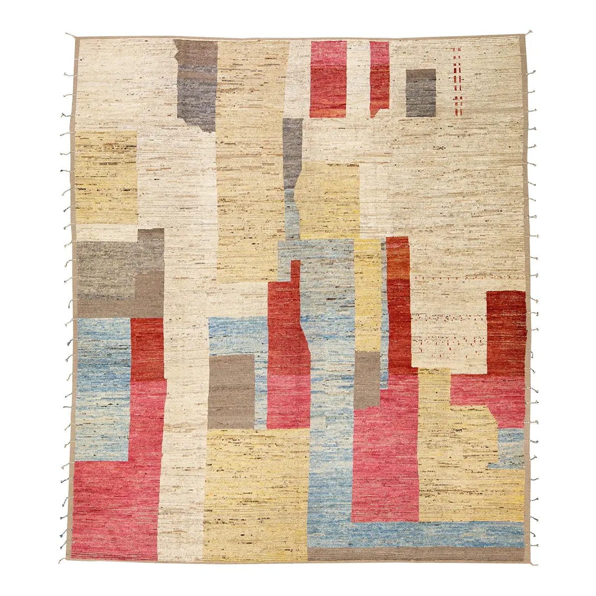 Modern Moroccan Style Handmade Multicolor Abstract Motif Boho Oversize Wool Rug