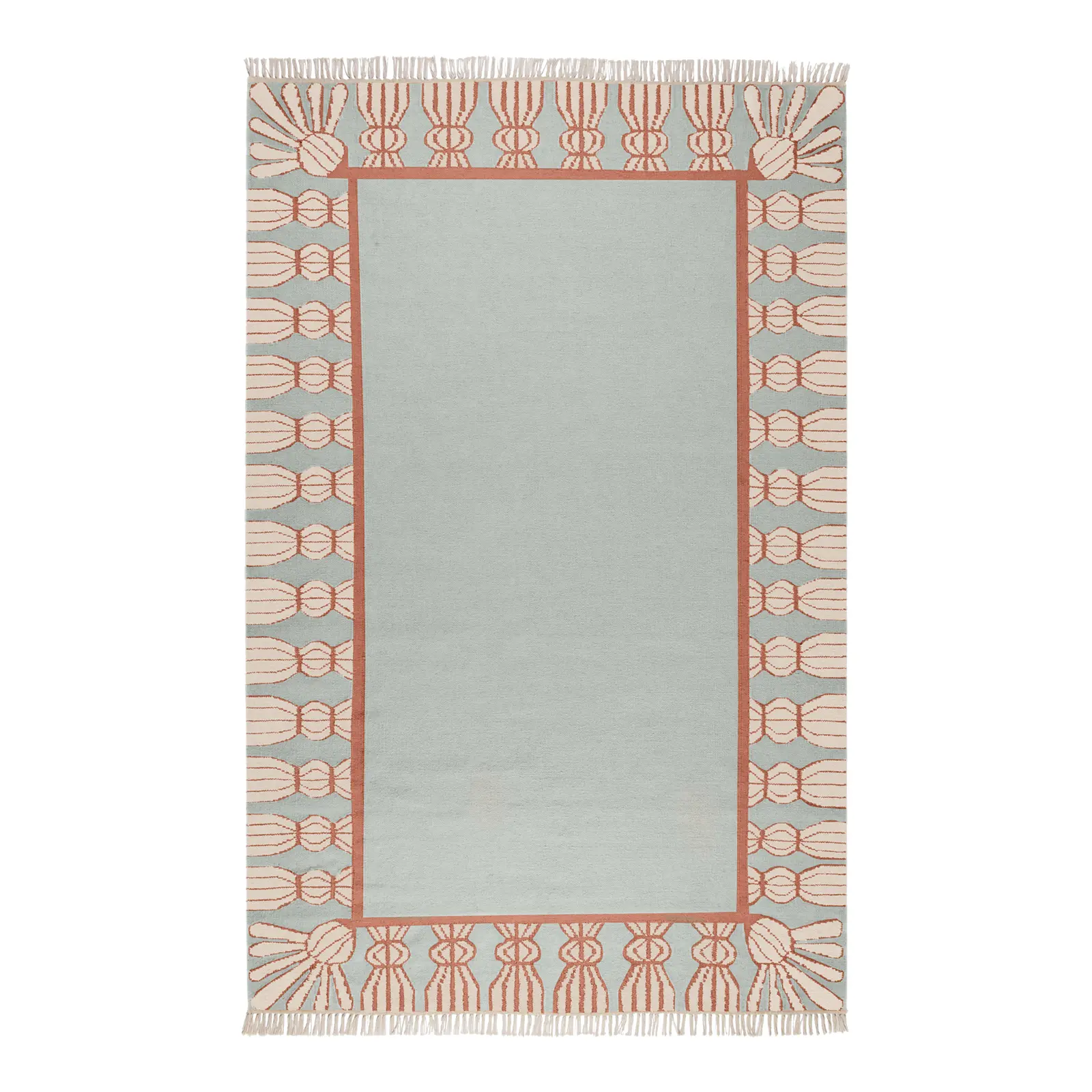 Part & Parcel Goods Wool Tassel Runner, 2’6” x 8', Sky Blue, Topaz and Eggshell