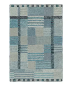 Rug & Kilim’s Scandinavian Style Rug in Blue and Gray With Geometric Patterns