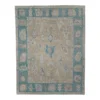 Turkish Oushak Rug Taupe, Gray, and Blue Handwoven Wool Rug 8'11" X 12'2"