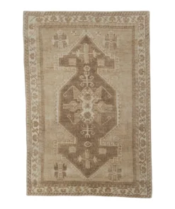 Turkish Vintage Rug in Beige & Mocha Handwoven Wool Rug 6'4" X 9'4"
